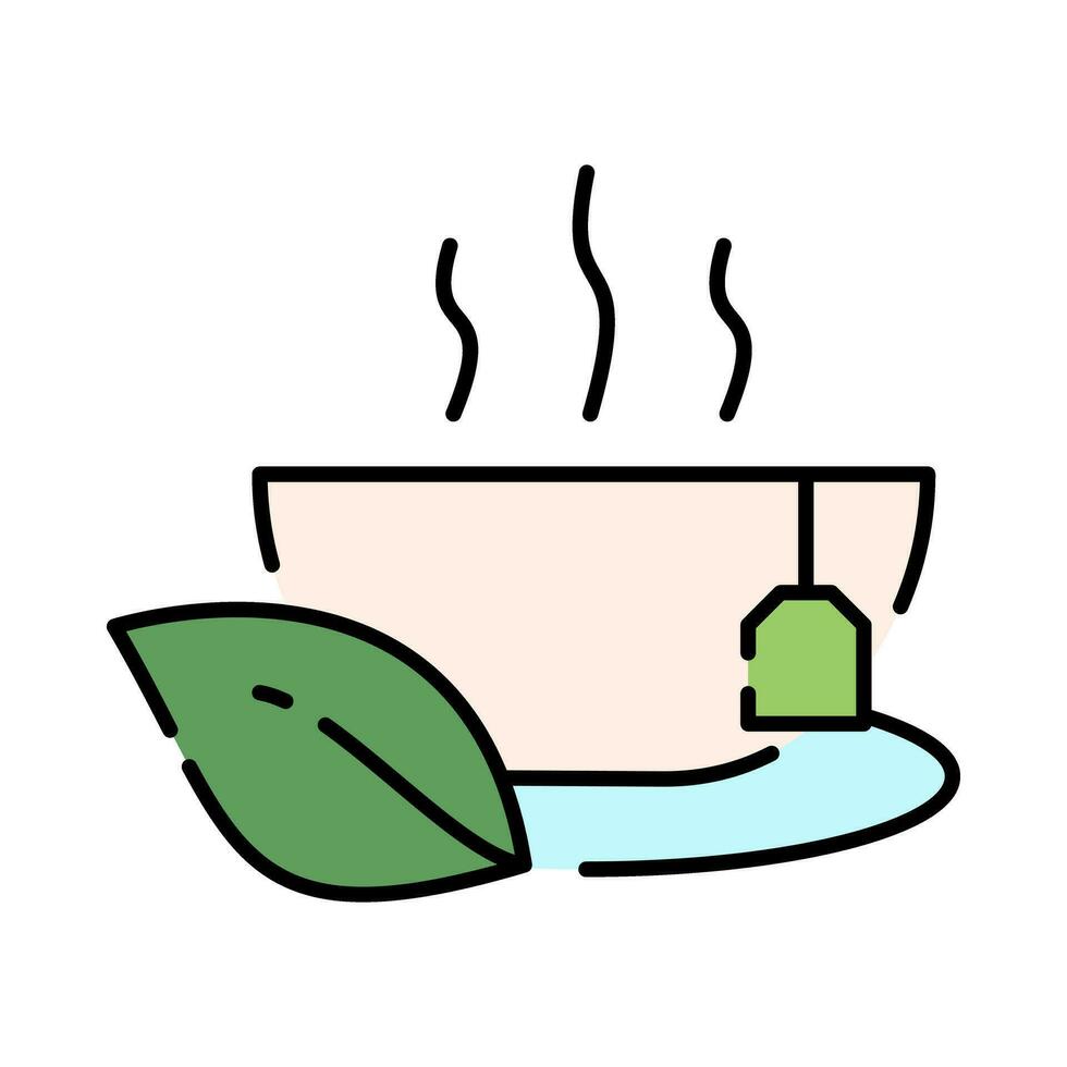 Herbal Hot Tea in The Cup with Leaf Colorful Outline Icon Design vector