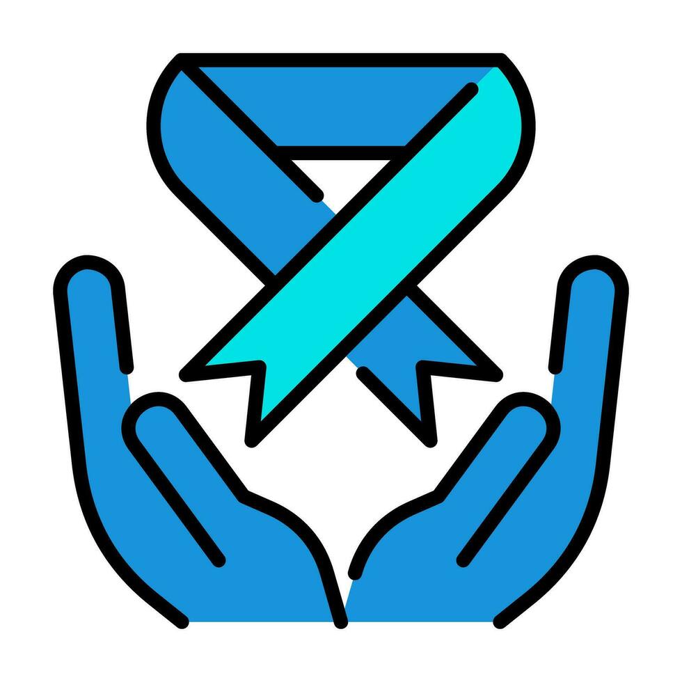 aids ribbon with Hand Outline Blue Icon Button Logo Community support Design vector