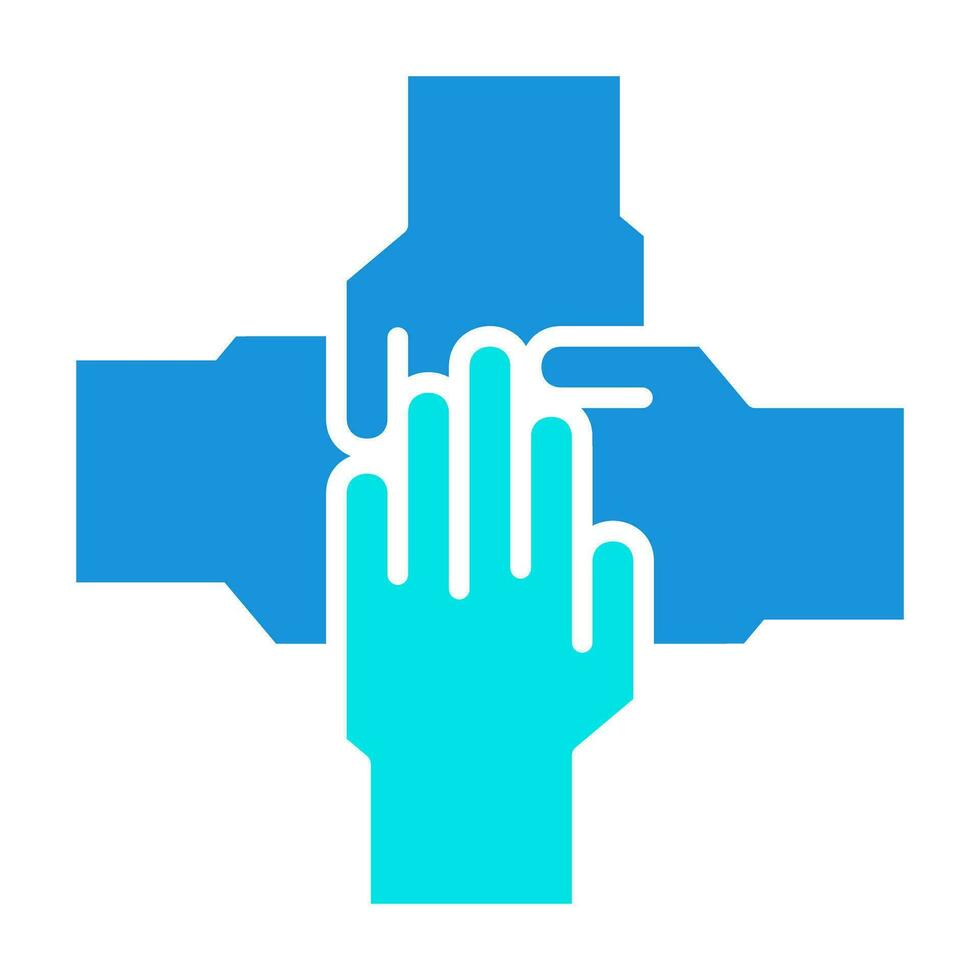 manos trabajo en equipo juntos azul icono botón logo comunidad diseño vector