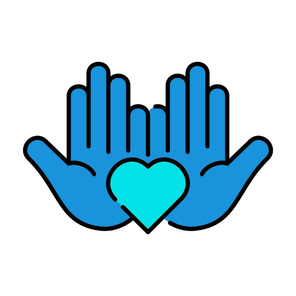 Hands Palm Love Outline Blue Icon Button Logo Community support Design vector