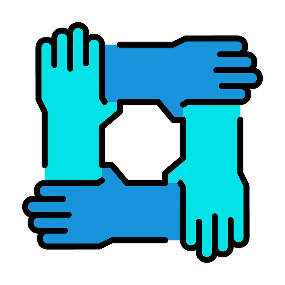 manos trabajo en equipo contorno azul icono botón logo comunidad apoyo diseño vector
