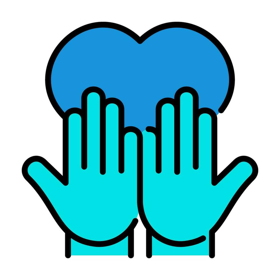 mano amor cuidado contorno azul icono botón logo comunidad apoyo diseño vector