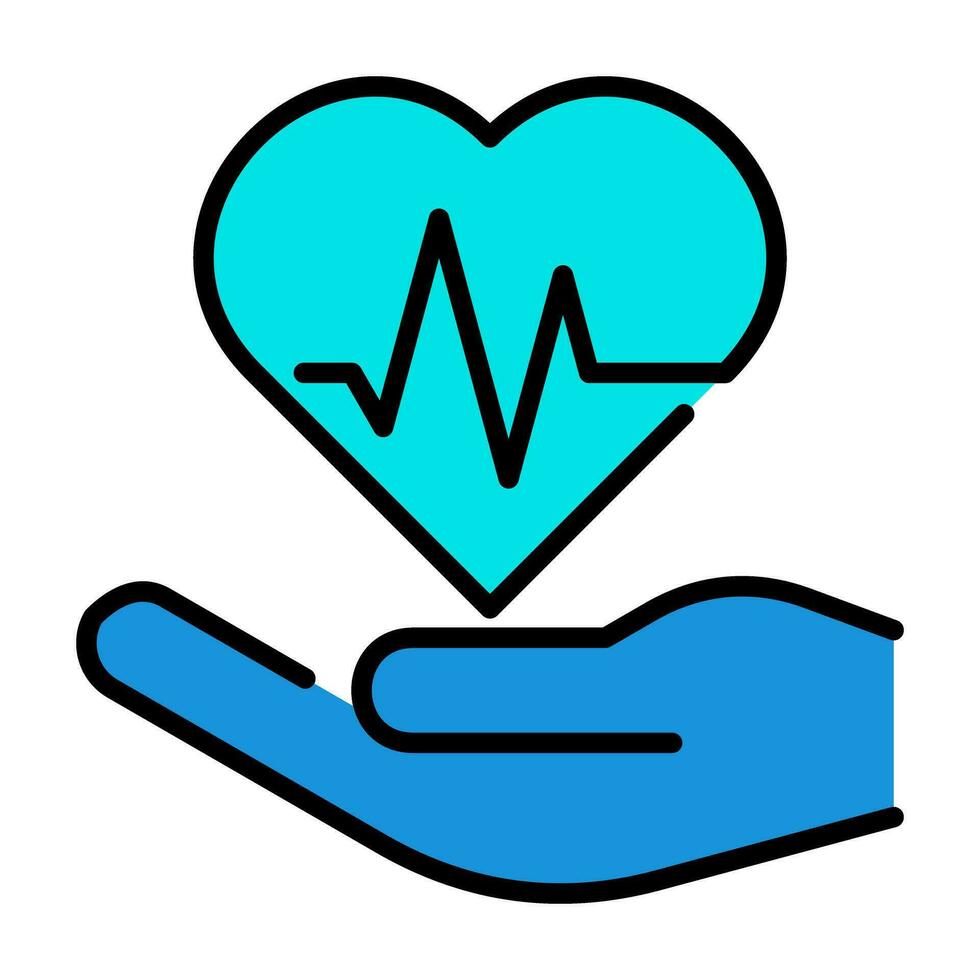 manos latido del corazón legumbres salud contorno azul icono botón logo comunidad apoyo diseño vector