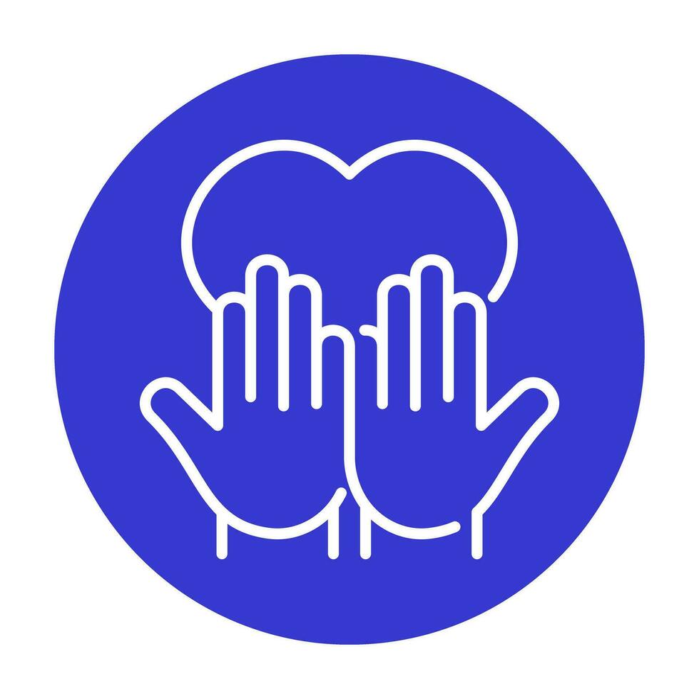 mano amor cuidado icono logo comunidad púrpura circulo blanco contorno diseño vector