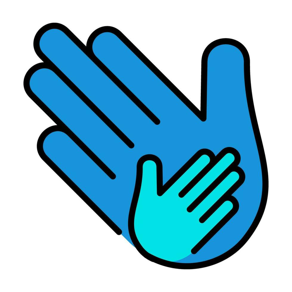 manos palma contorno azul icono botón logo comunidad apoyo diseño vector