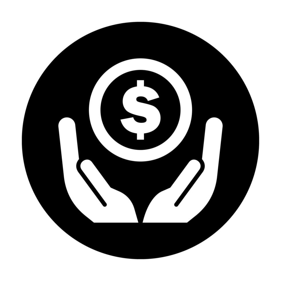 manos moneda donación icono logo comunidad negro circulo blanco diseño vector