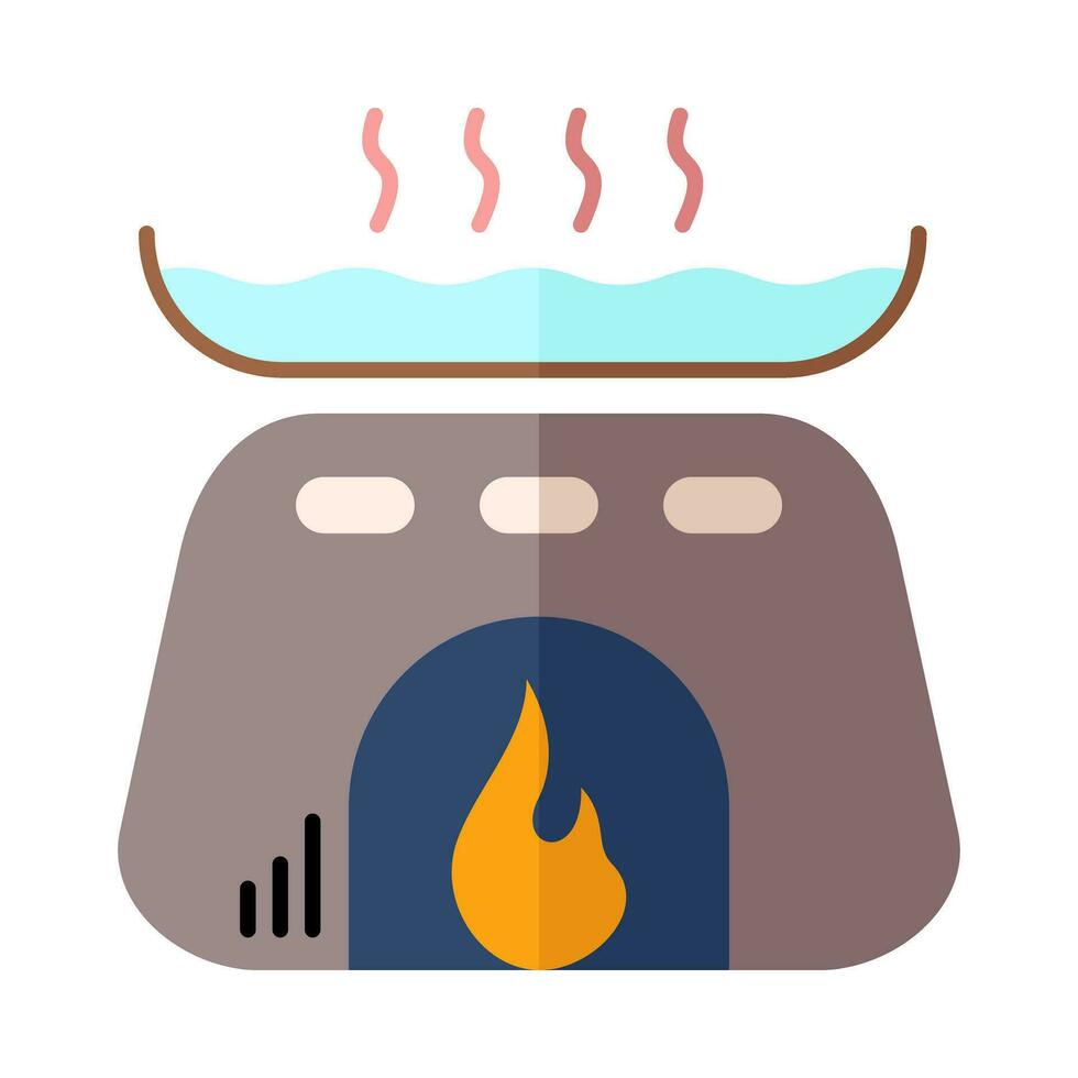 hirviendo caliente agua en pan en estufa vistoso icono diseño vector