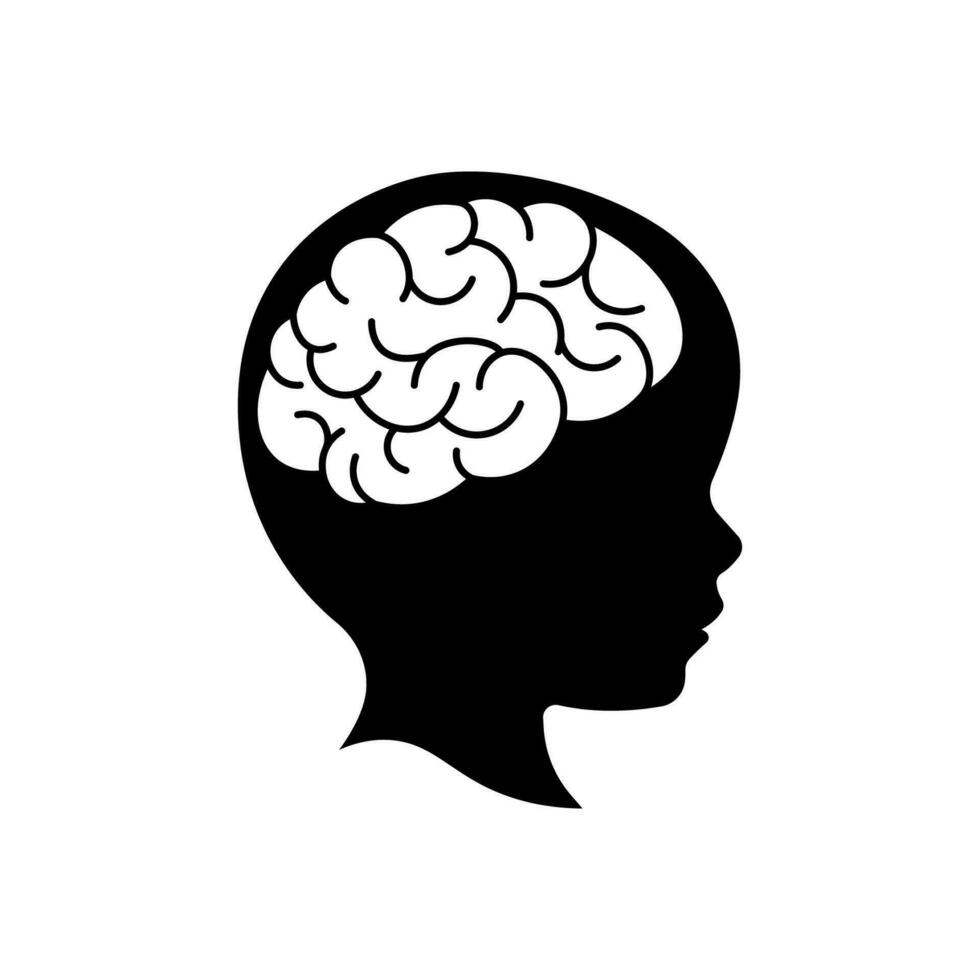 Child head with brain silhouette vector