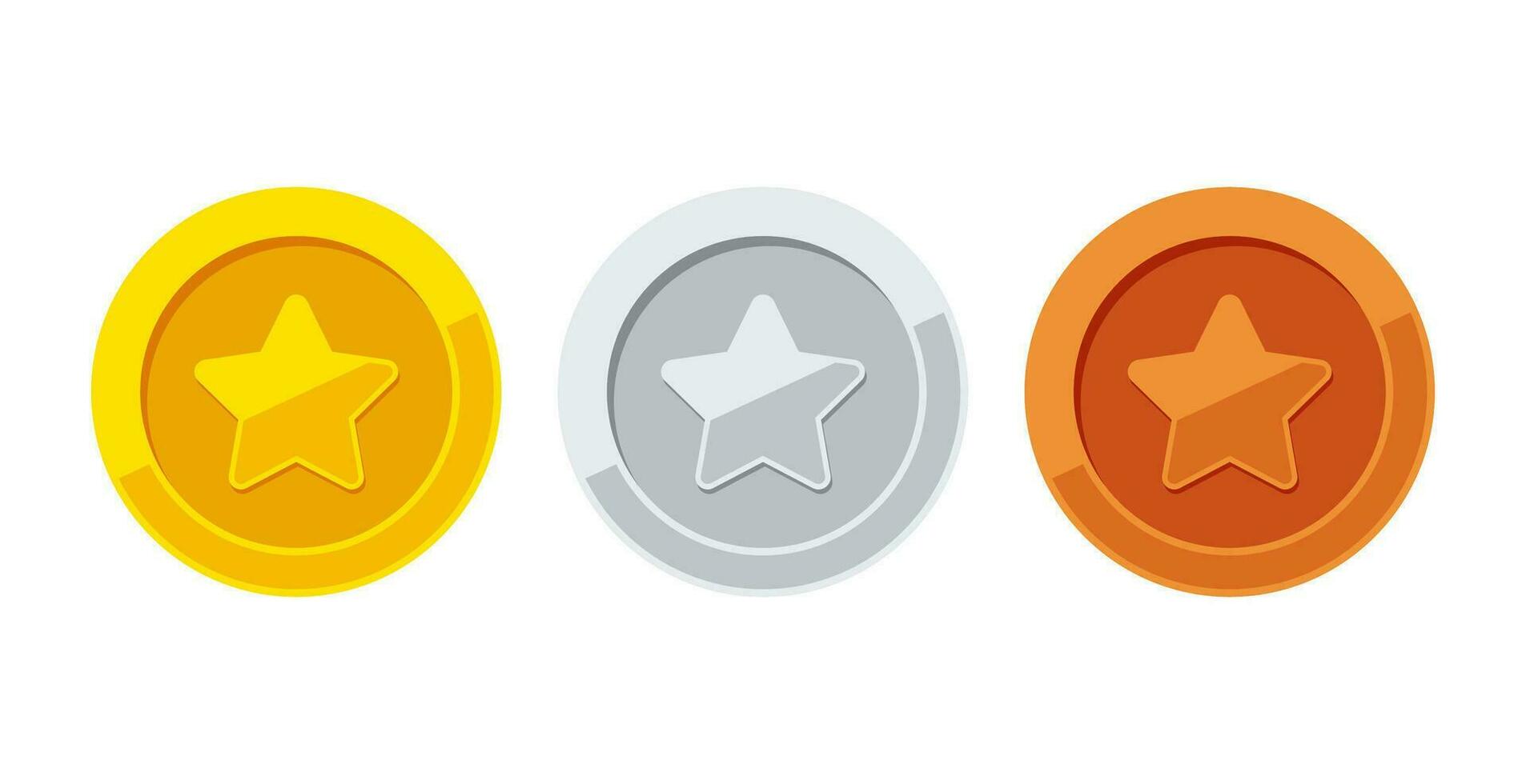 Coin game with the star icon. Gold, silver, bronze. vector