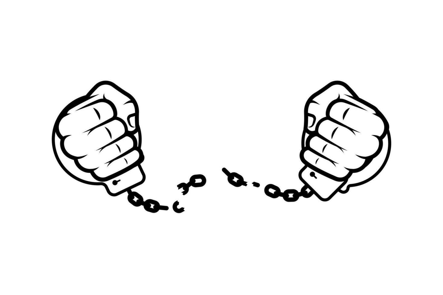 The clenched fist broke the chain of the handcuffs vector