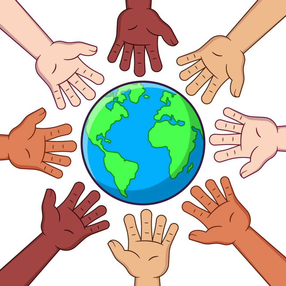 Hands of different colors.World cultural diversity day. vector