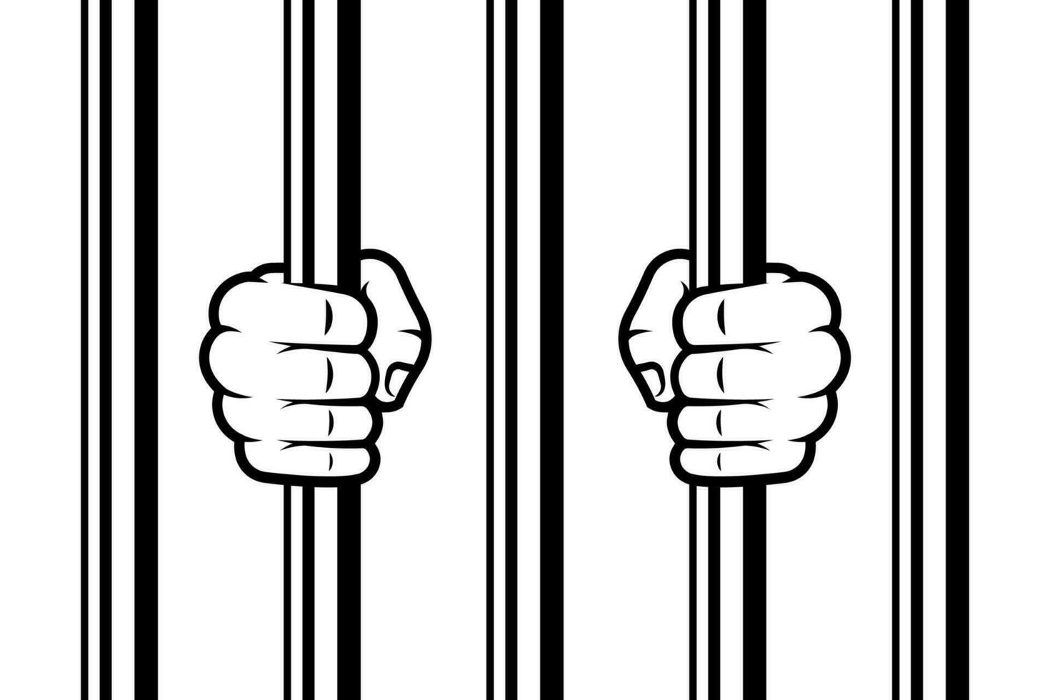 Illustration hands holding prison bars vector background.