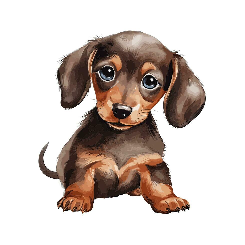 Watercolor Cute Dachshund Dog Standing Smiling Friendly vector