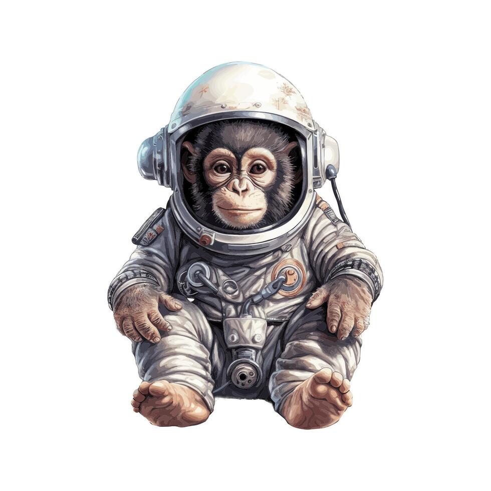 Intelligent Monkey As Astronaut In Sitting Pose vector