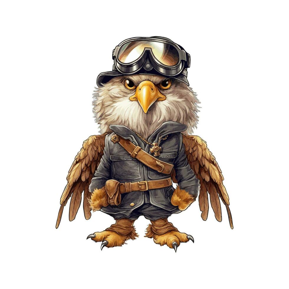 águila vestido como piloto con googles y chaqueta vector