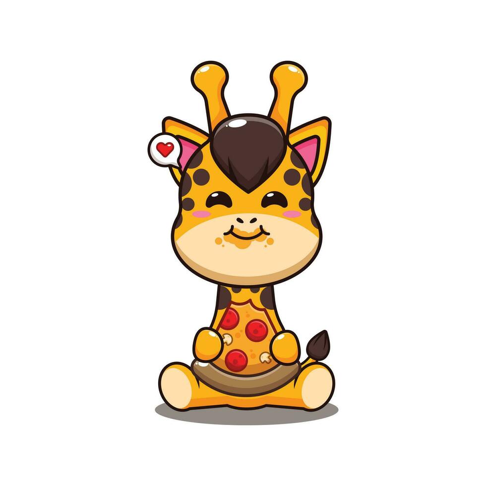 giraffe eating pizza cartoon vector illustration. 25560946 Vector Art