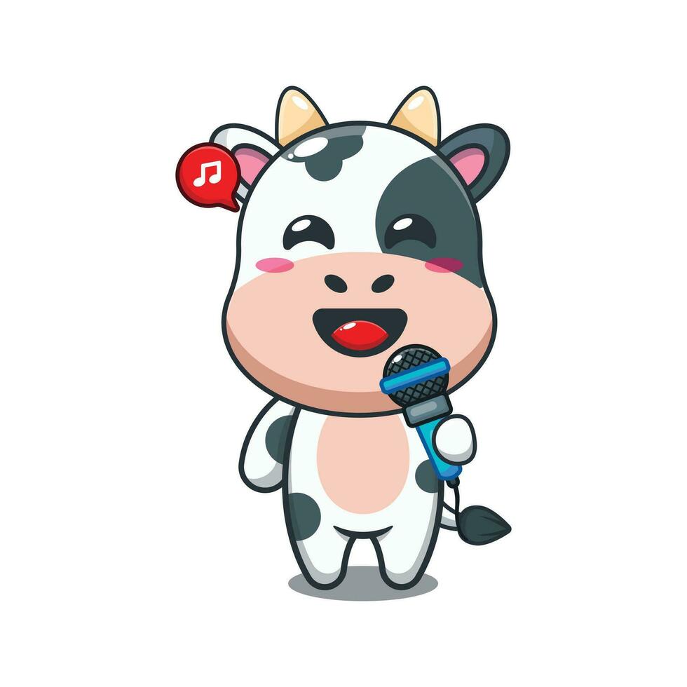 cow holding microphone cartoon vector illustration.