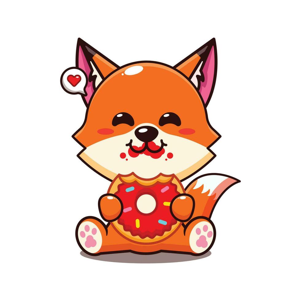 cute fox eating donut cartoon vector illustration.