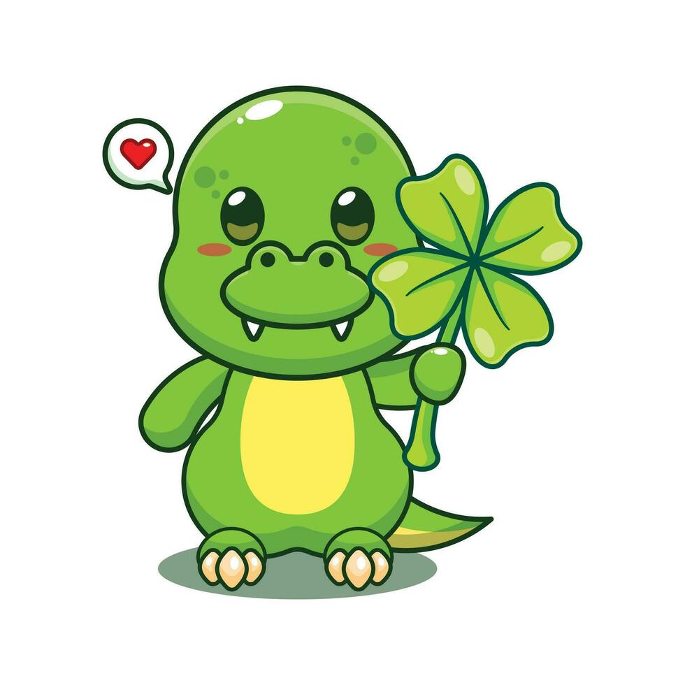 dino with clover leaf cartoon vector illustration.