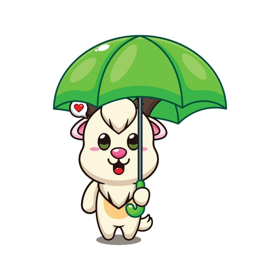 goat holding umbrella cartoon vector illustration.