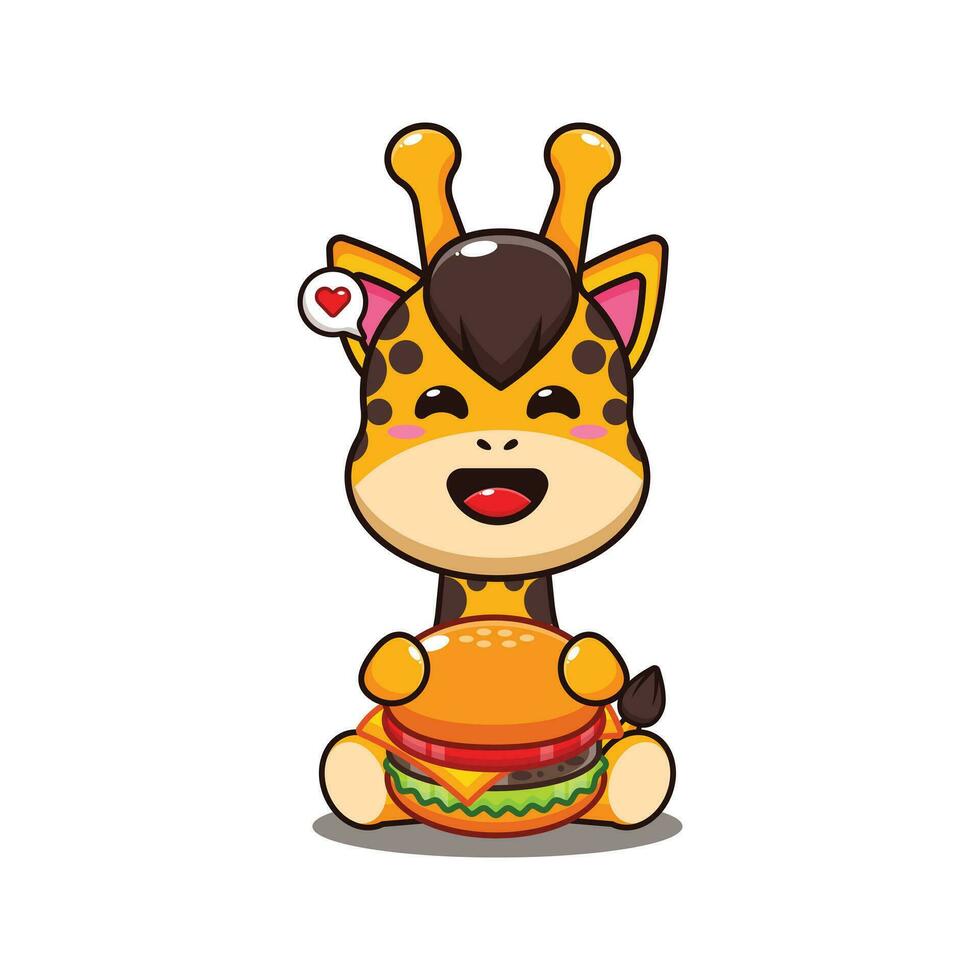 jirafa con hamburguesa dibujos animados vector ilustración.