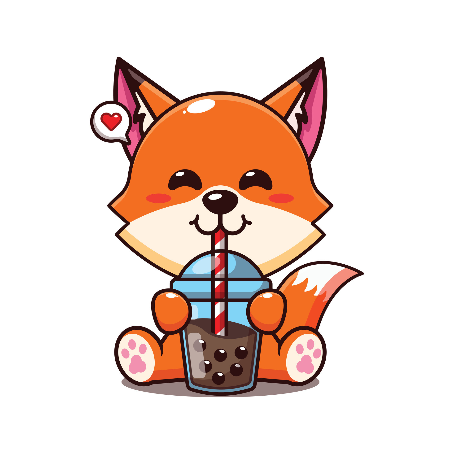 cute fox drink boba milk tea cartoon vector illustration. 25560990 ...