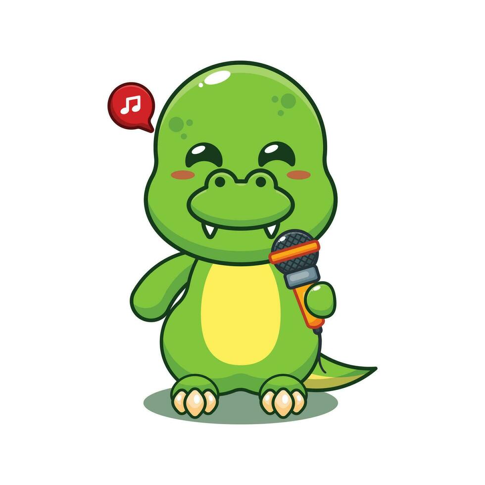 dino holding microphone cartoon vector illustration.
