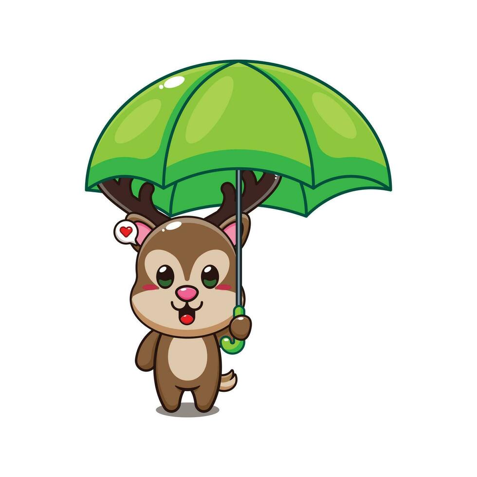 deer holding umbrella cartoon vector illustration.