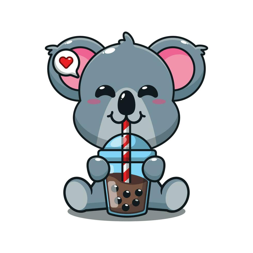 cute koala drink boba milk tea cartoon vector illustration.