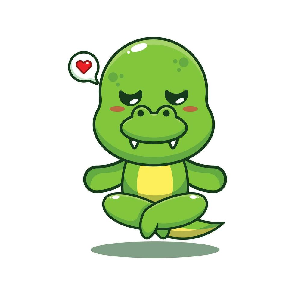 dino doing meditation yoga cartoon vector illustration.