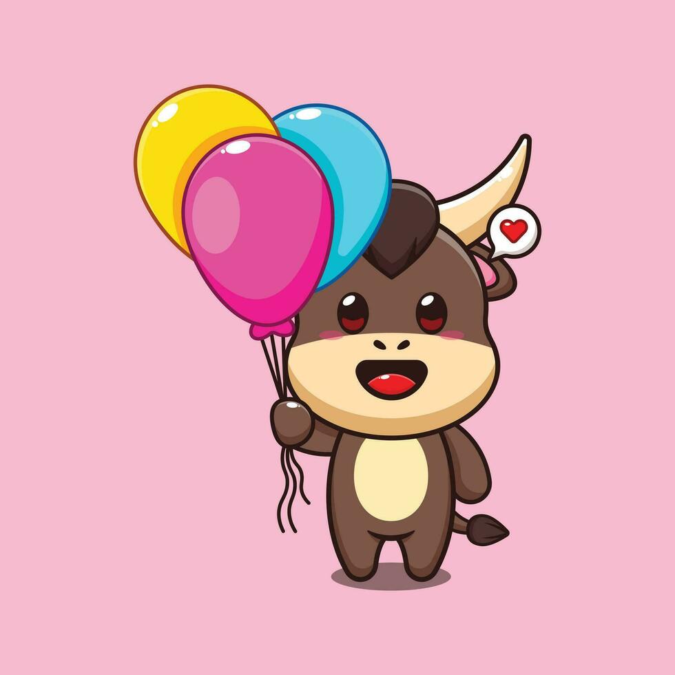 bull with balloon cartoon vector illustration.