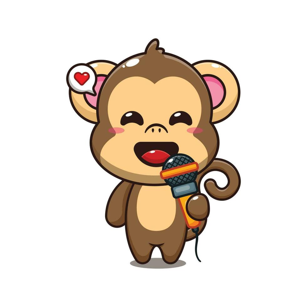 cute monkey holding microphone cartoon vector illustration.