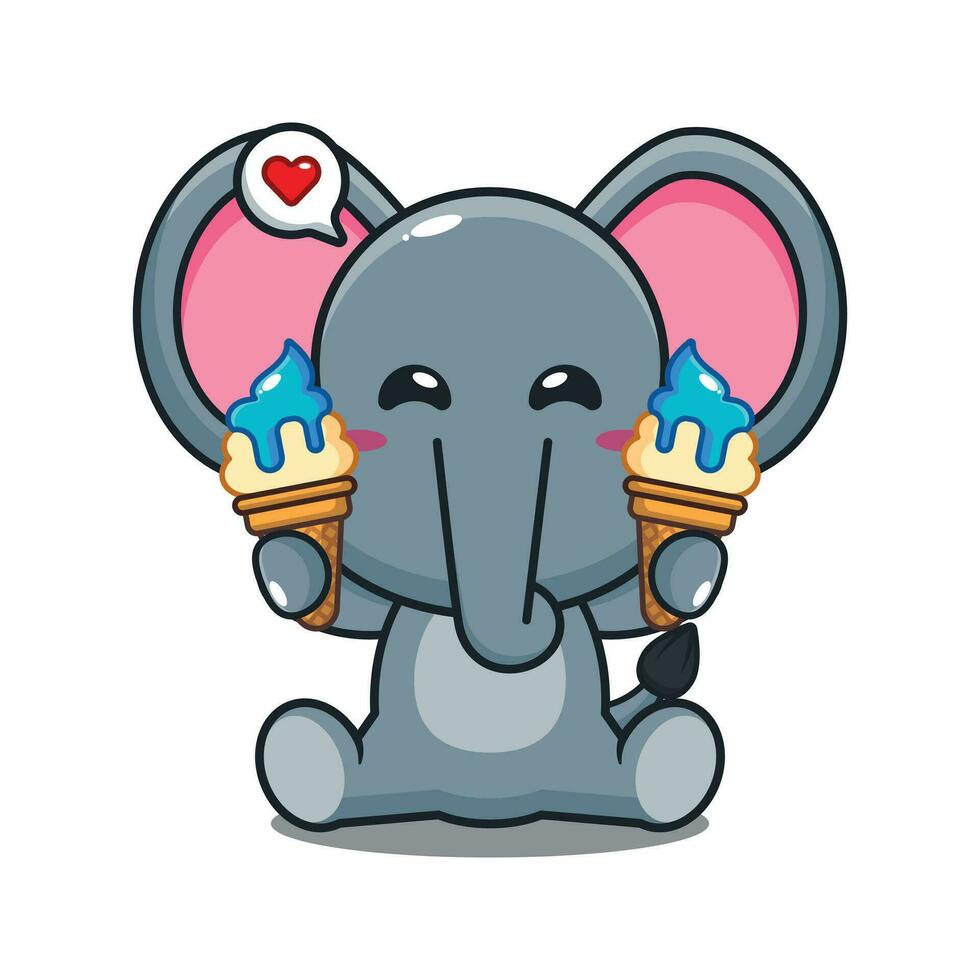 cute elephant with ice cream cartoon vector illustration.