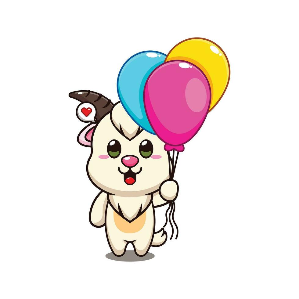 goat with balloon cartoon vector illustration.