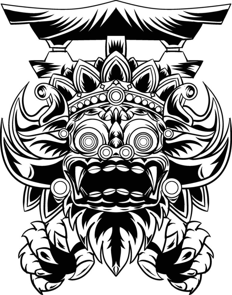 vector ilustración barong de barong bali máscara negro color aislado en blanco antecedentes