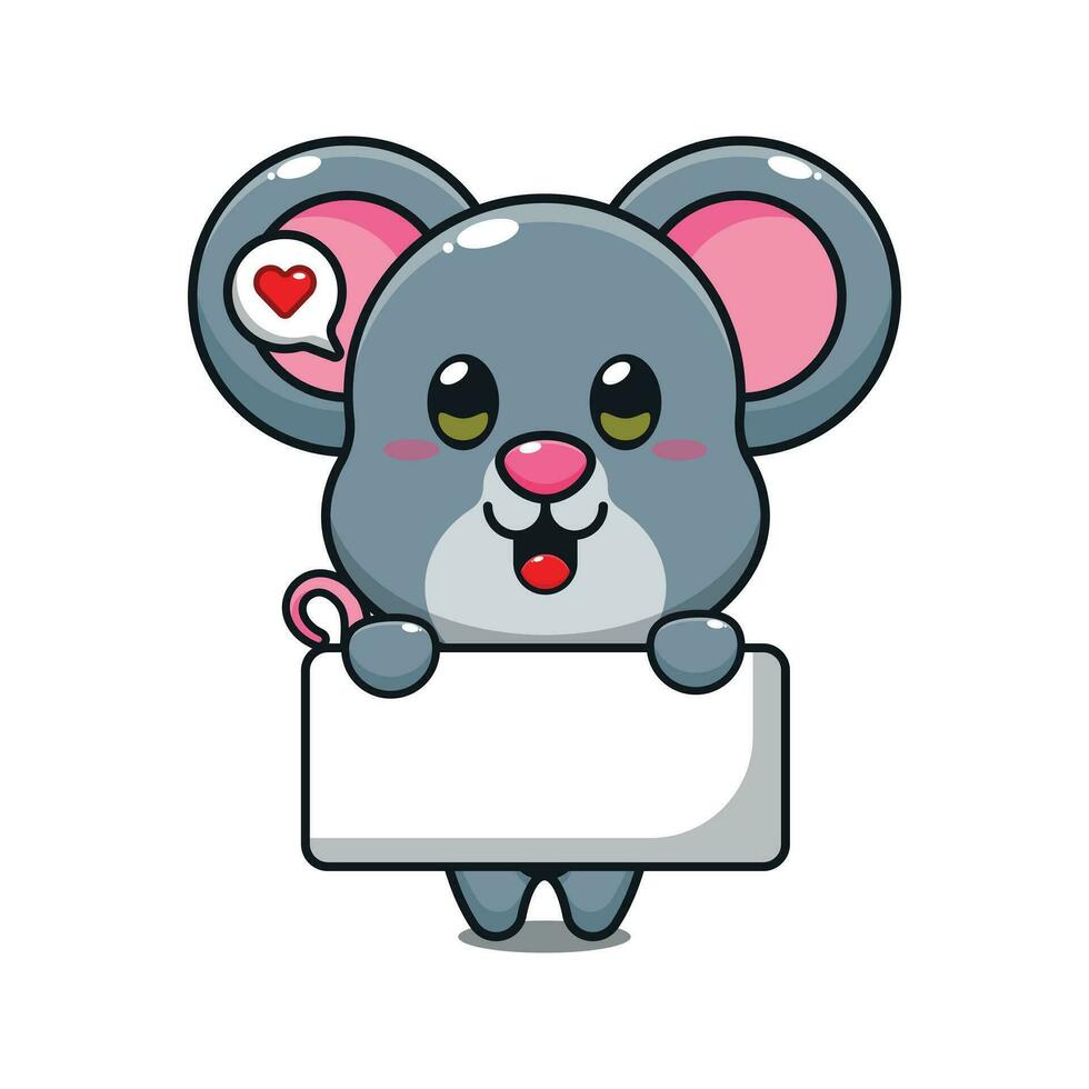 cute mouse holding greeting banner cartoon vector illustration.