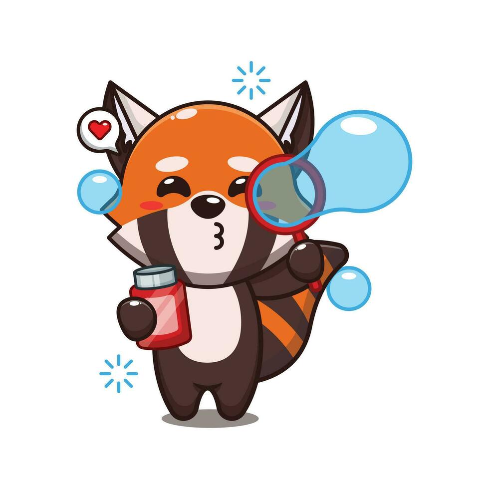 cute red panda blowing bubbles cartoon vector illustration.