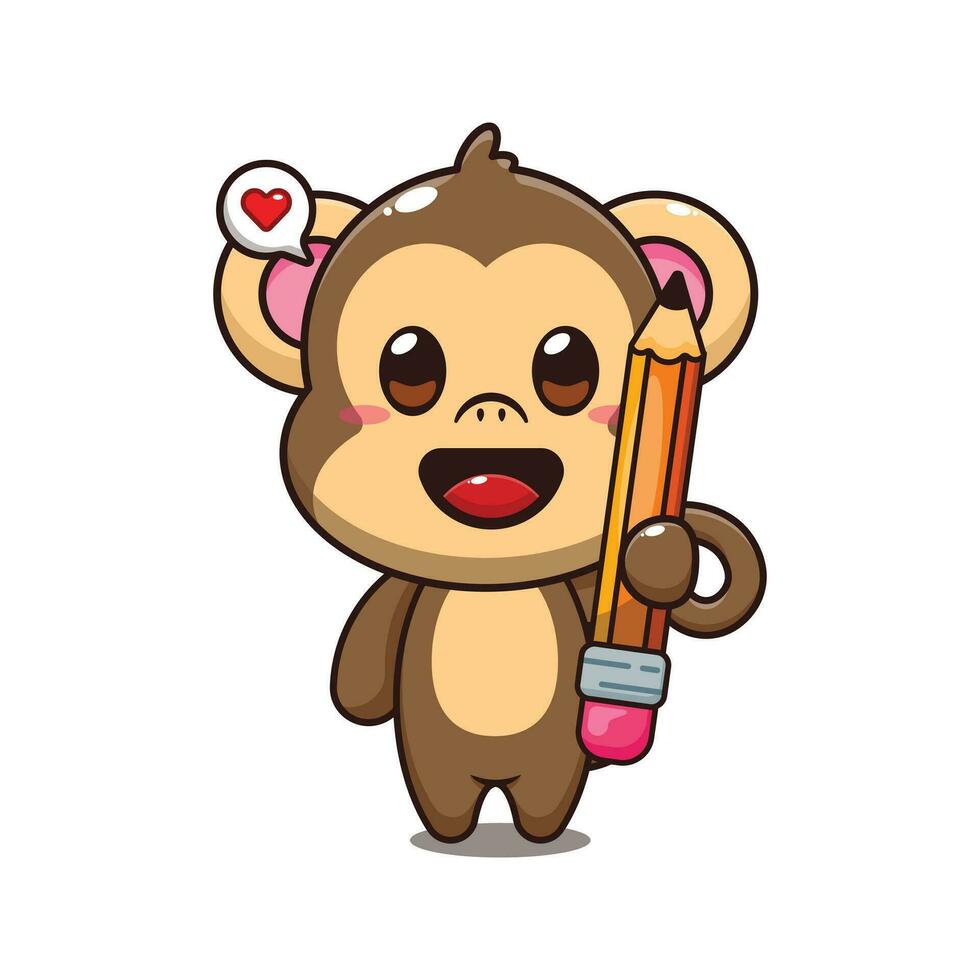 cute monkey holding pencil cartoon vector illustration.