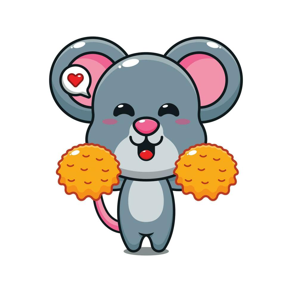 cute cheerleader mouse cartoon vector illustration.