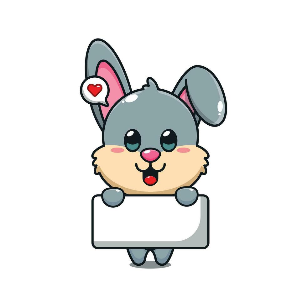 cute rabbit holding greeting banner cartoon vector illustration.