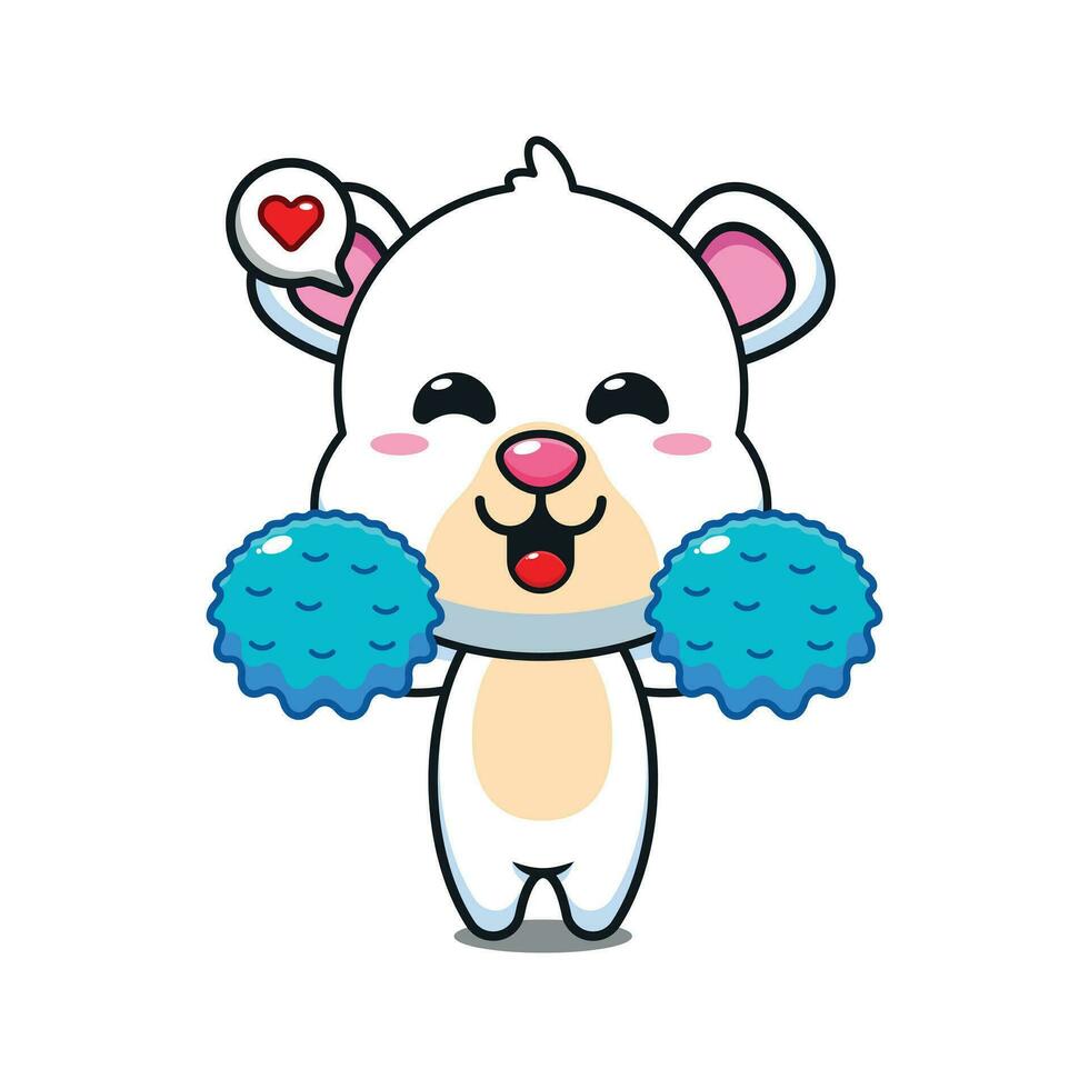 cute cheerleader polar bear cartoon vector illustration.