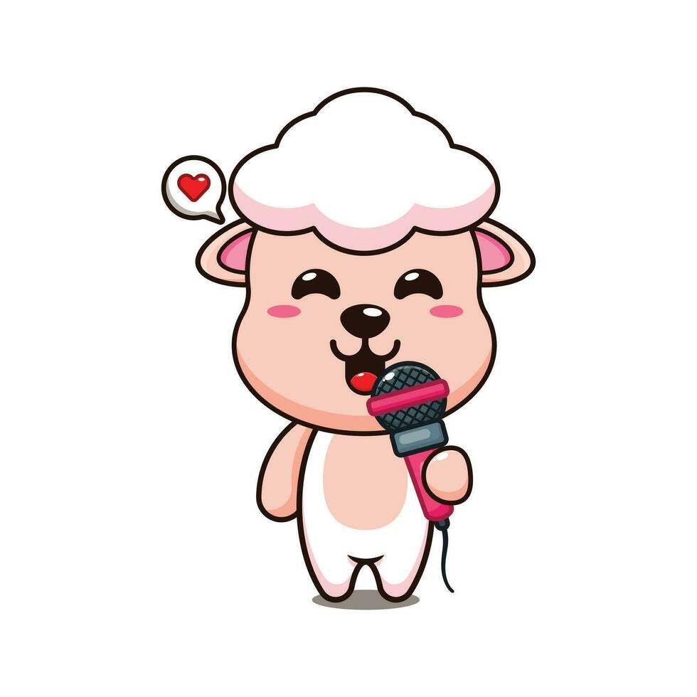 cute sheep holding microphone cartoon vector illustration.