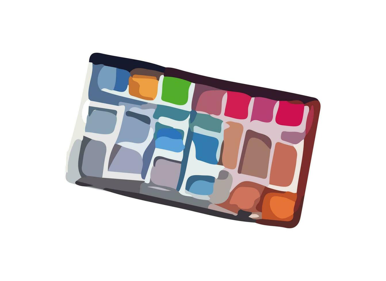 Palette with paints for the artist painted in watercolor. Vector illustration for study. Back to school, supplies for classes.