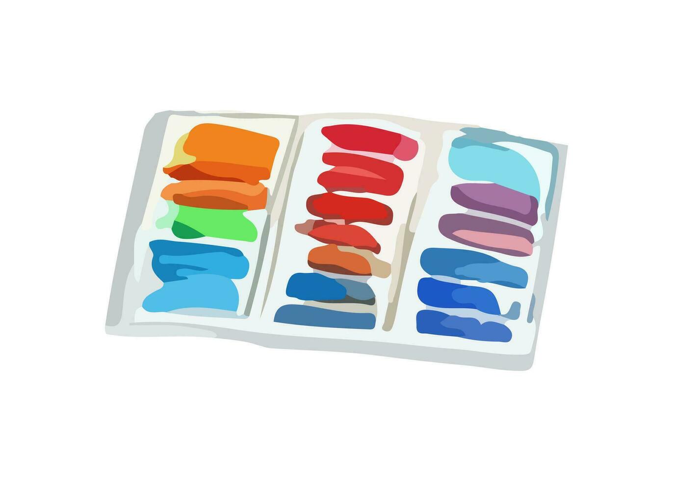 Palette with paints for the artist painted in watercolor. Vector illustration for study. Back to school, supplies for classes.