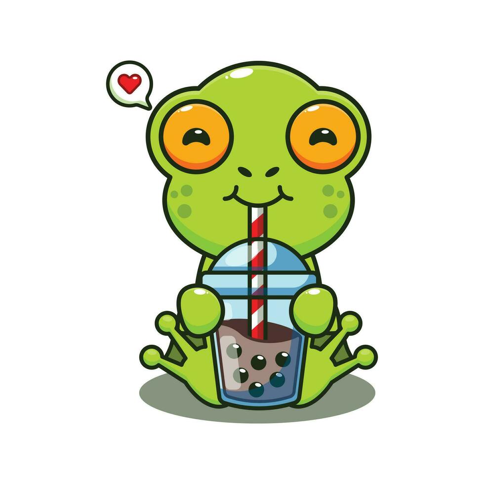 cute frog drink boba milk tea cartoon vector illustration.