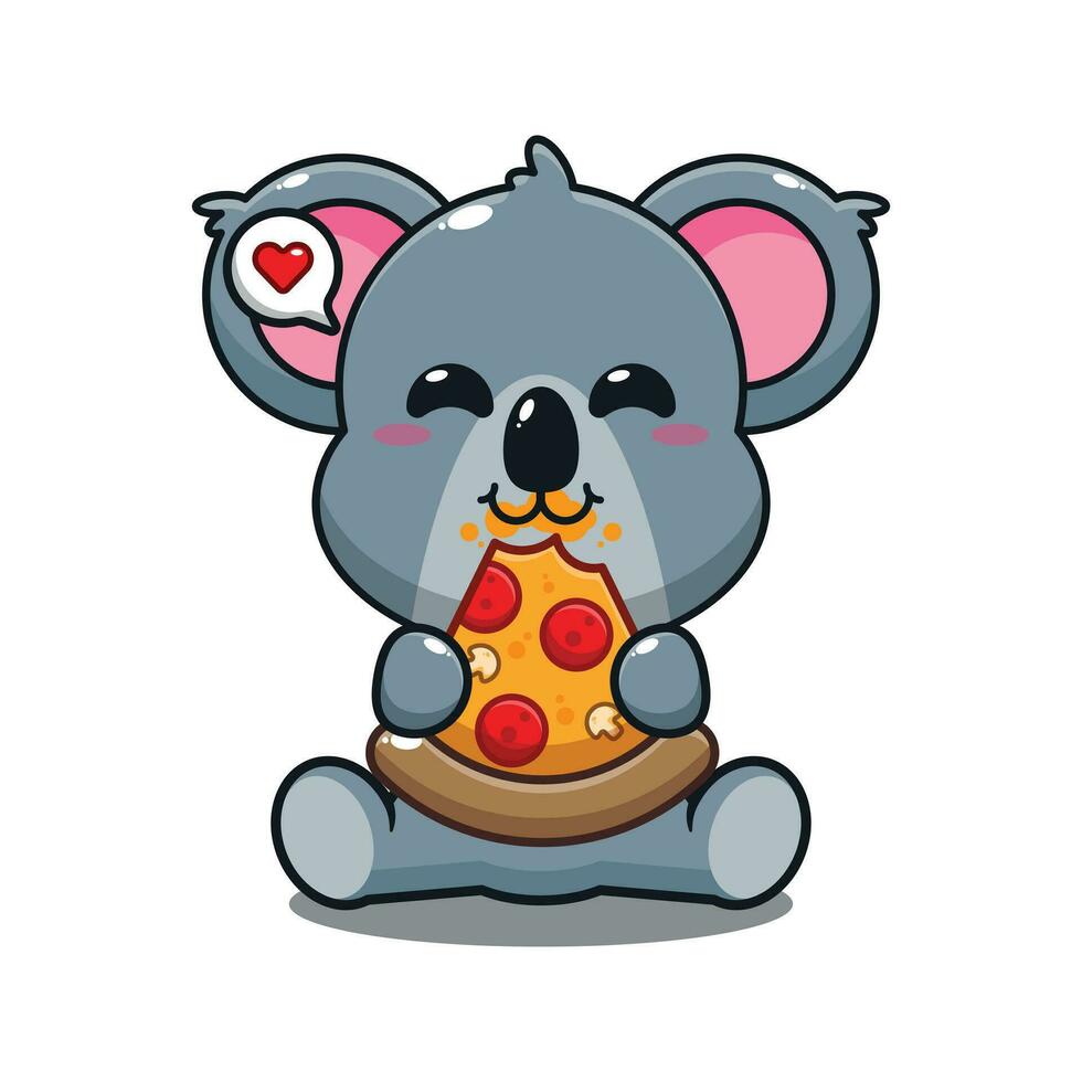 cute koala eating pizza cartoon vector illustration.