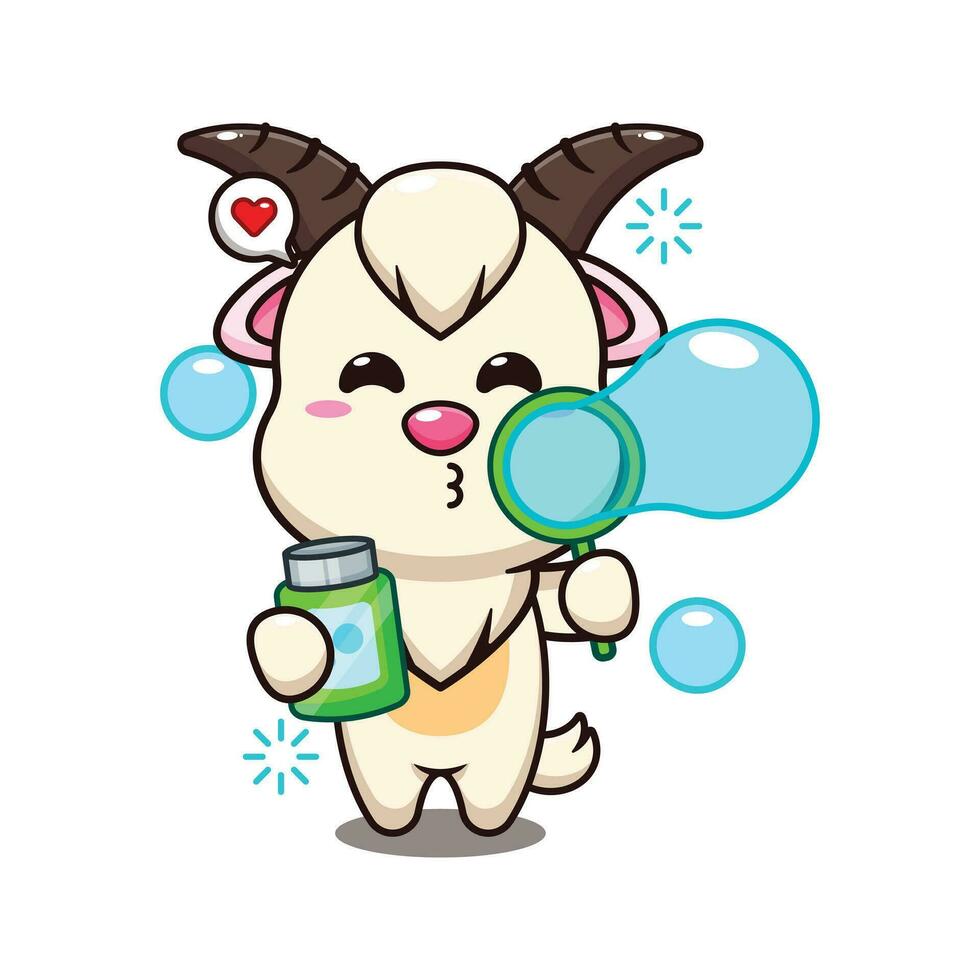 goat blowing bubbles cartoon vector illustration.