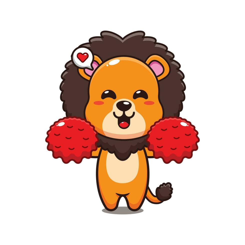 cute cheerleader lion cartoon vector illustration.