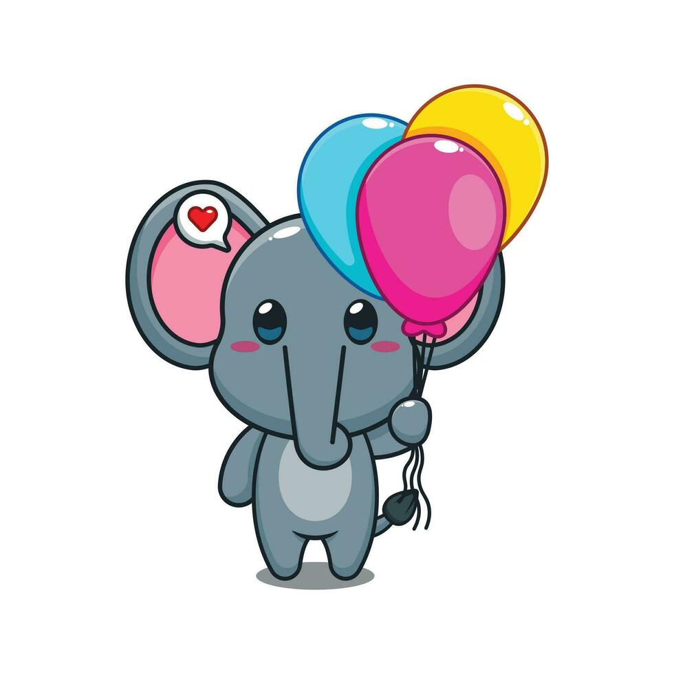 cute elephant with balloon cartoon vector illustration.