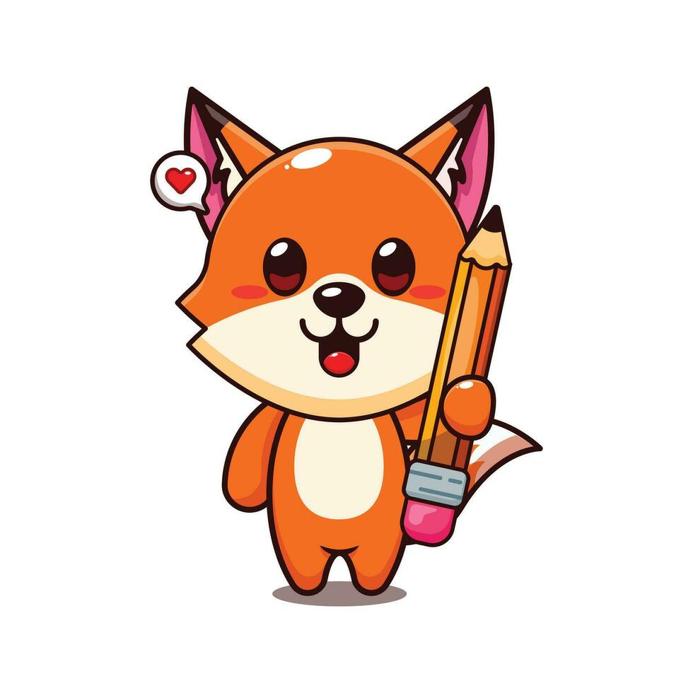 cute fox holding pencil cartoon vector illustration.